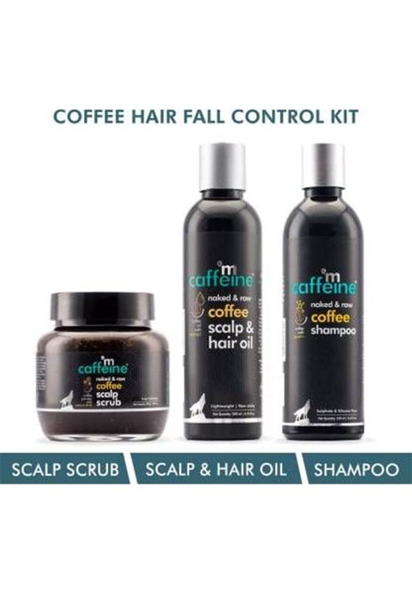 Coffee Hair Fall Control Kit with Shampoo, Hair Oil & Scalp Scrub Size Kit By mCaffeine