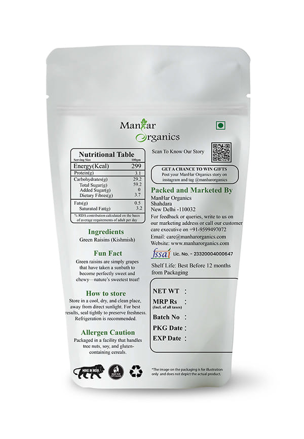 Green Raisins (Kishmish) Jar | Dried Seedless | Super Long Raisins | Nutritious | Rich in Iron & Vitamin B – thumbnail 2