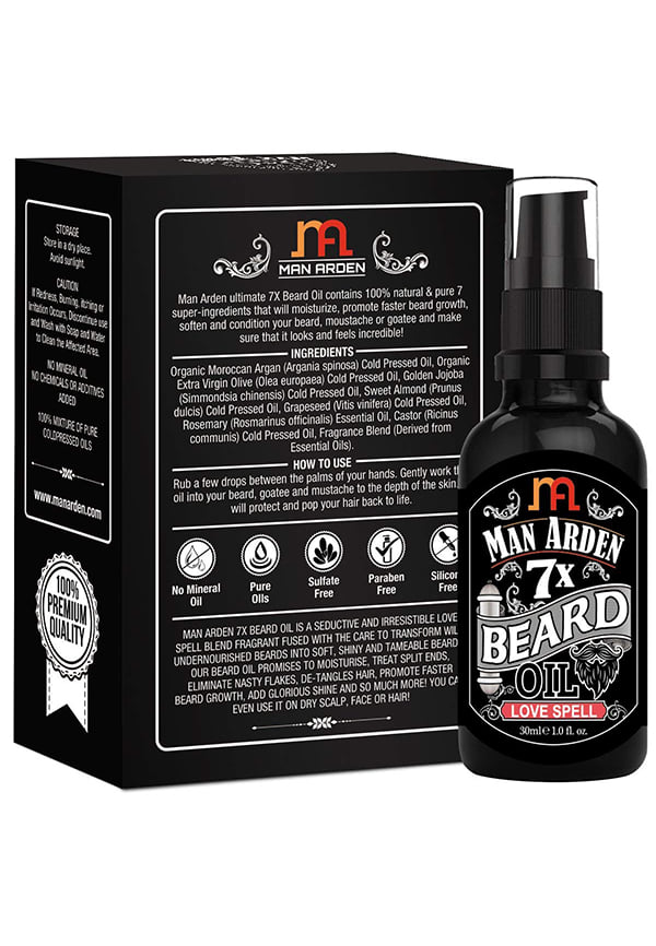 Man Arden 7X Beard Oil (Love Spell) - 7 Premium Oils Blend Supports Beard Growth & Nourishment – thumbnail 3