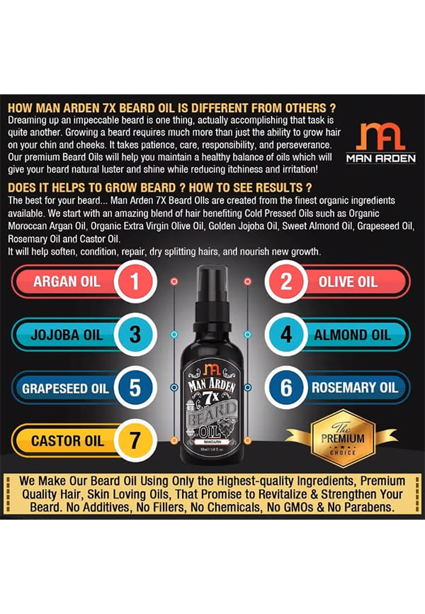 Man Arden 7X Beard Oil (Mandarin) - 7 Premium Oils Supports Beard Growth & Nourishment – thumbnail 3