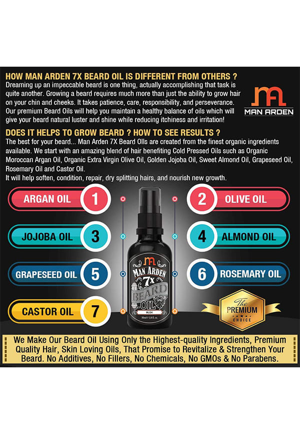 Man Arden 7X Beard Oil (Musk) - 7 Premium Oils Supports Beard Growth & Nourishment – thumbnail 5