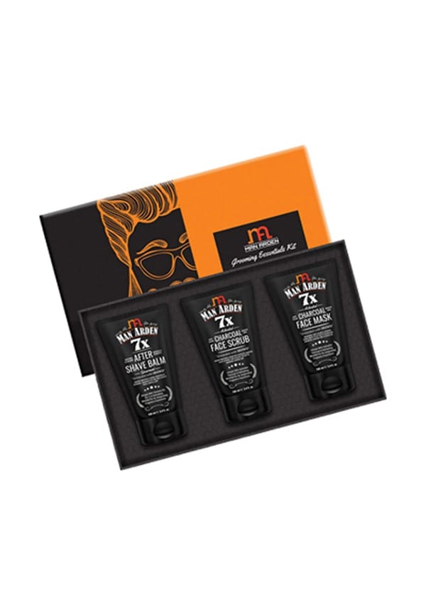 Face Care Gift Box For Men - 7X After Shave Balm, Charcoal Face Scrub, Charcoal Face Mask