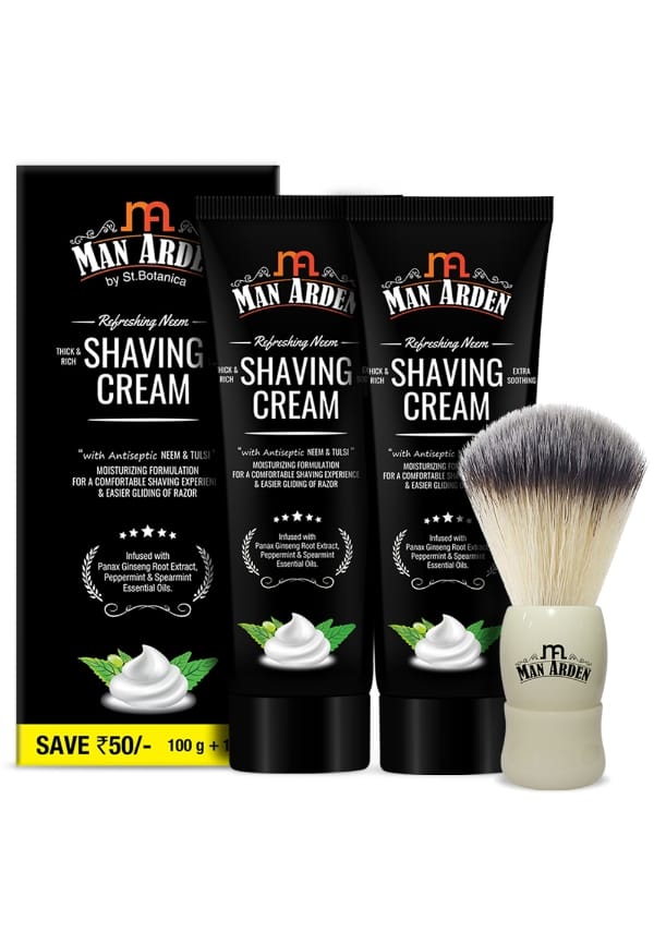 Royal White Shaving Brush With Extra Soft Bristles + Refreshing Neem Shaving Cream, 200g