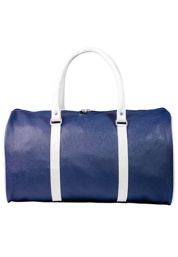 "The Abloom Azure" PVC Leather Travel Dual Tone Duffle Bag (Blue & White) "The Abloom Azure" PVC Leather Travel Dual Tone Duffle Bag (Blue & White)