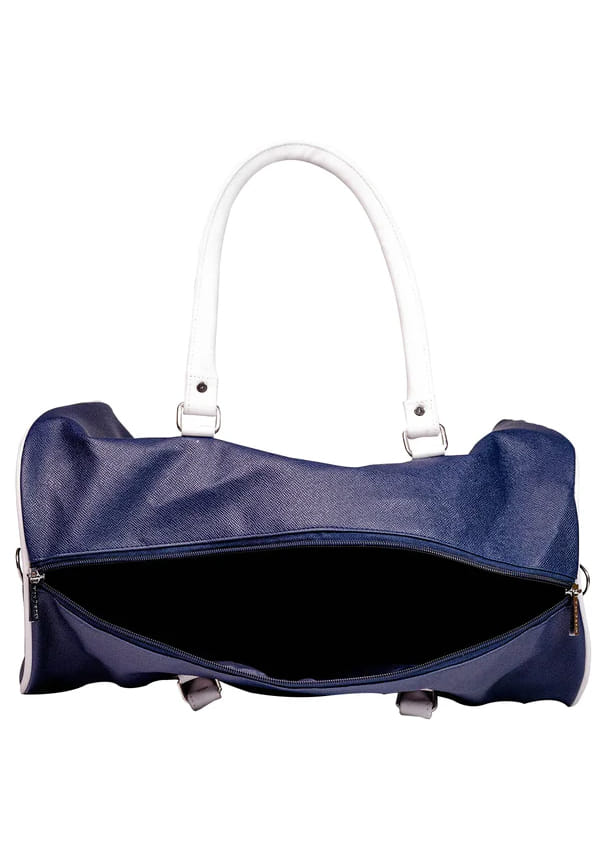 "The Abloom Azure" PVC Leather Travel Dual Tone Duffle Bag (Blue & White) – thumbnail 3