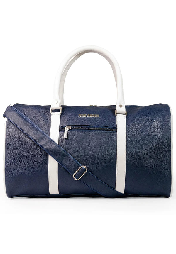 "The Abloom Azure" PVC Leather Travel Dual Tone Duffle Bag (Blue & White) – thumbnail 4