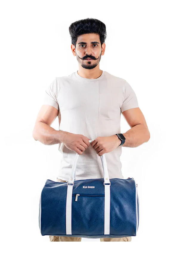 "The Abloom Azure" PVC Leather Travel Dual Tone Duffle Bag (Blue & White) – thumbnail 5