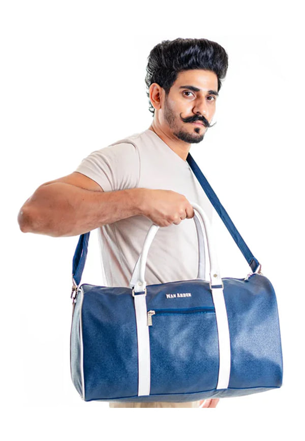"The Abloom Azure" PVC Leather Travel Dual Tone Duffle Bag (Blue & White) – thumbnail 6