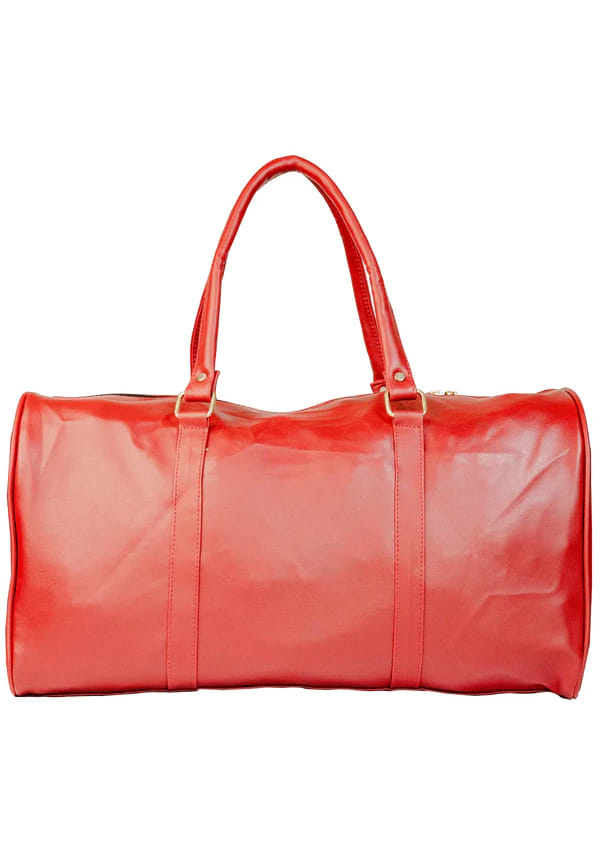 "The Regal Red" PVC Leather Barrel Style, Travel Single Tone Duffle Bag (Red)