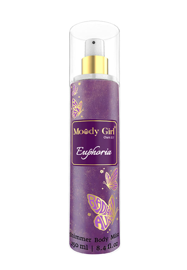 Euphoria Luxury Shimmer Body Mist for Women Fresh Floral Freezy Fruity Fragrance Moosy Amber Size 250 ml By Moody Girl