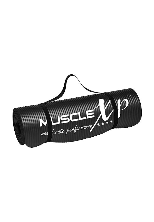 Yoga Mat (10 mm) Extra Thick NBR Material for Men and Women, Exercise Mats with Carrying Strap for Workout, Yoga, Fitness, Pilates (Black)