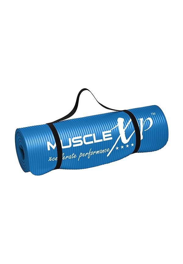 Yoga Mat (10 mm) Extra Thick NBR Material for Men and Women, Exercise Mats with Carrying Strap for Workout, Yoga, Fitness, Pilates (Blue)