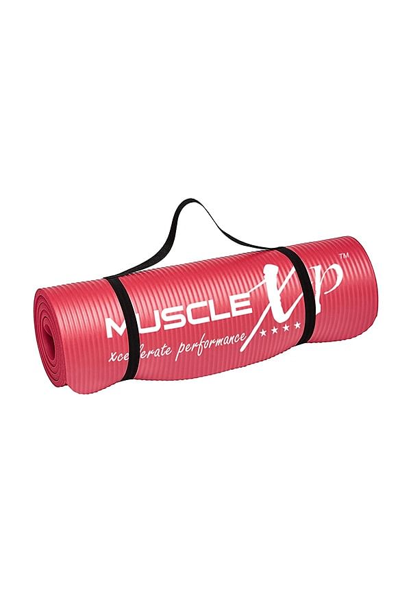 Yoga Mat (10 mm) Extra Thick NBR Material for Men and Women, Exercise Mats with Carrying Strap for Workout, Yoga, Fitness, Pilates (Red)