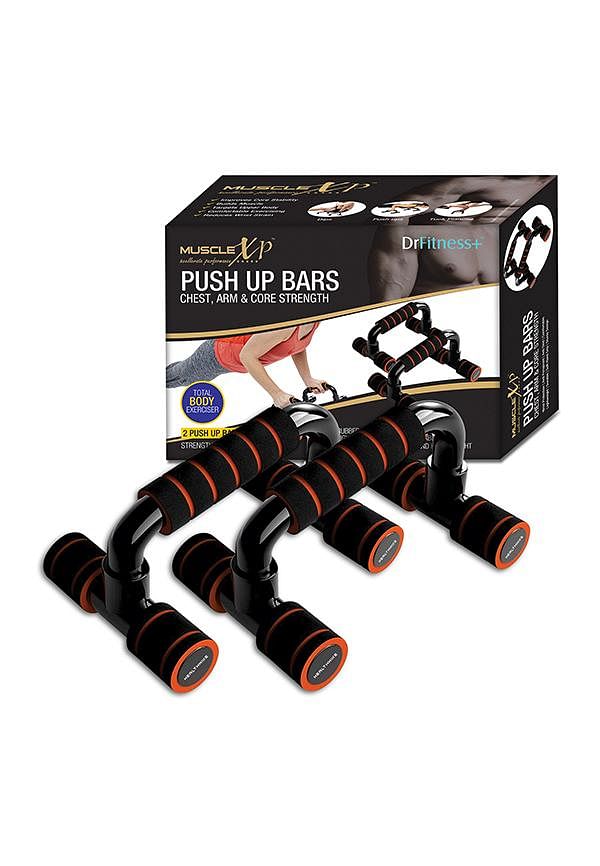 DrFitness+ Push Up Bars Stand with Foam Grip Handle for Chest Press, Arm & Core Strength, Home Gym Fitness Exercise for Men and Women