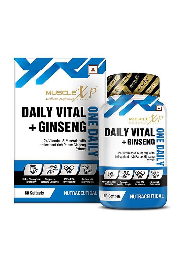 One Daily Vital + Ginseng Multivitamin with 24 Vitamins & Minerals + Panax Ginseng for Men & Women, 60 Softgels