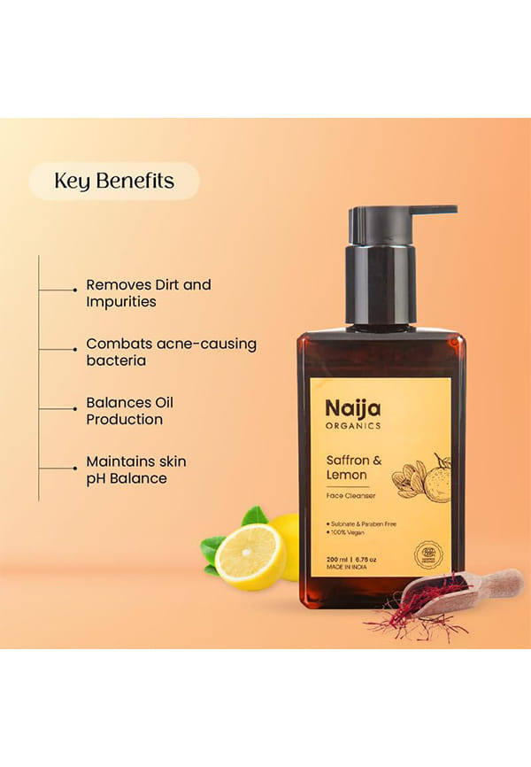 Organics Face wash | ECOCERT certified | Saffron & Lemon for Skin Brightening & Radient Skin | Honey & Vitamin E – thumbnail 3