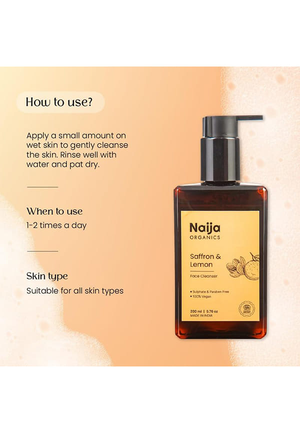 Organics Face wash | ECOCERT certified | Saffron & Lemon for Skin Brightening & Radient Skin | Honey & Vitamin E – thumbnail 4