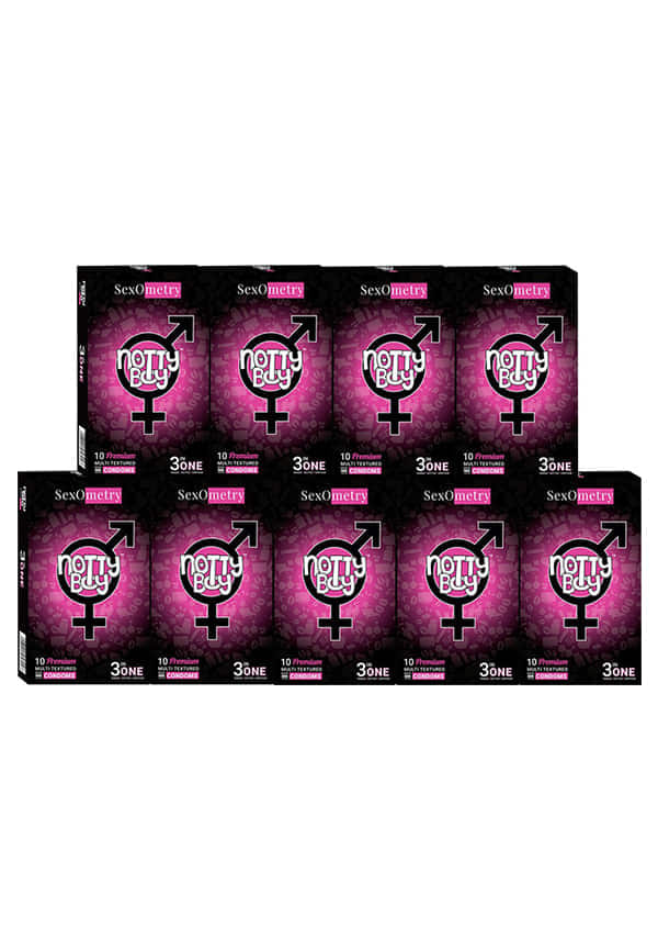 3 in One Ribbed, Dotted and Contoured Condom (Set of 9, 90 Sheets)