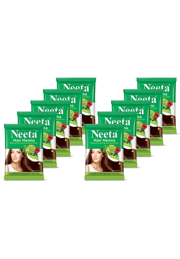 Neeta Hair Henna Powder Hair Color with 5 Herbs | 25gm Natural Brown Pouch | Pack of 8