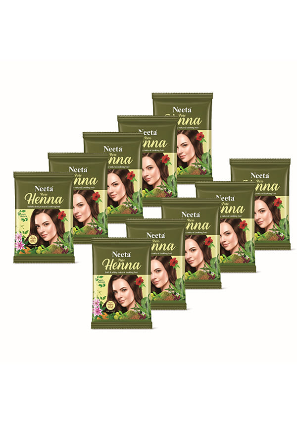 Neeta Pure Henna Powder for Hair with 9 Natural Herbs, 100% Natural | 25gm Natural Brown Pouch | Pack of 10