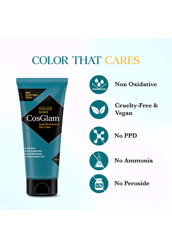 Nisha Cosglam Semi Permanent Hair Color, PPD & Ammonia Free | Electric Teal | 120gm Tube | Pack of 1 – thumbnail 2