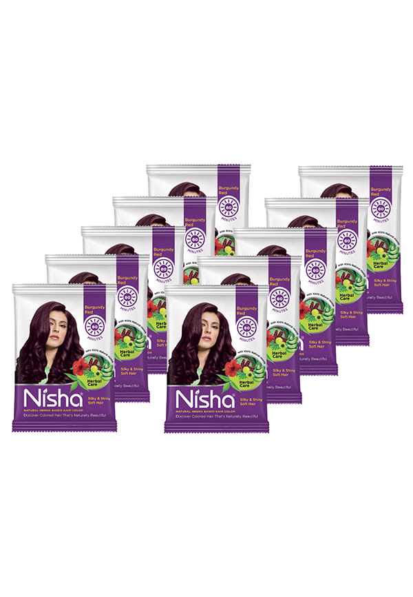 Nisha Henna Based Hair Color, Henna Powder Burgundy Color | 25gm Black Pouch | Pack of 10