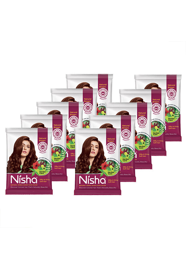 Nisha Henna Based Hair Color, Henna Powder Burgundy Color | 25gm Black Pouch | Pack of 10