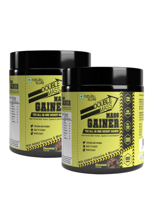 Double Mass Chocolate Flavored Mass Gainer with Whey Protein and Enzymes, Free Scoop Inside