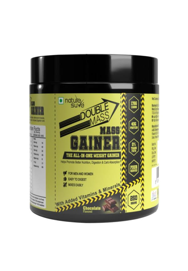 Double Mass Chocolate Flavored Mass Gainer with Whey Protein and Enzymes, Free Scoop Inside
