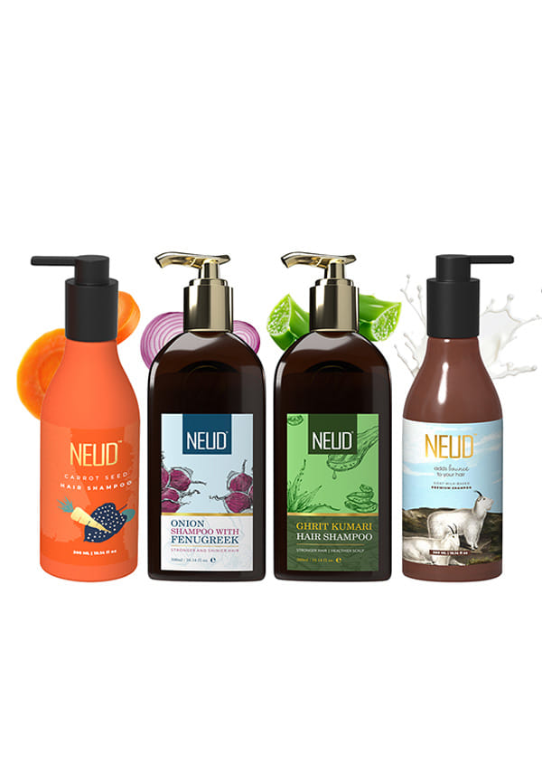 Combo Pack of 4 Shampoos – Carrot Seed, Onion, Ghrit Kumari & Goat Milk | Hair Fall, Dandruff & Nourishment Combo Pack of 4 Shampoos – Carrot Seed, Onion, Ghrit Kumari & Goat Milk | Hair Fall, Dandruff & Nourishment
