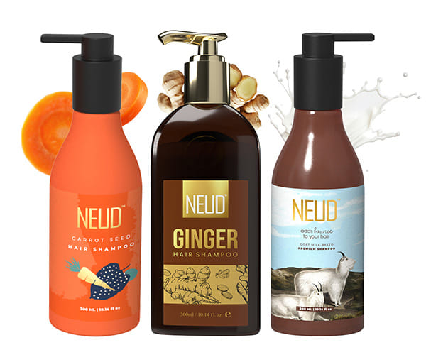 Combo Pack of 3 – Ginger, Carrot Seed & Goat Milk Shampoos | Anti-Greying, Dandruff Control & Moisturizing