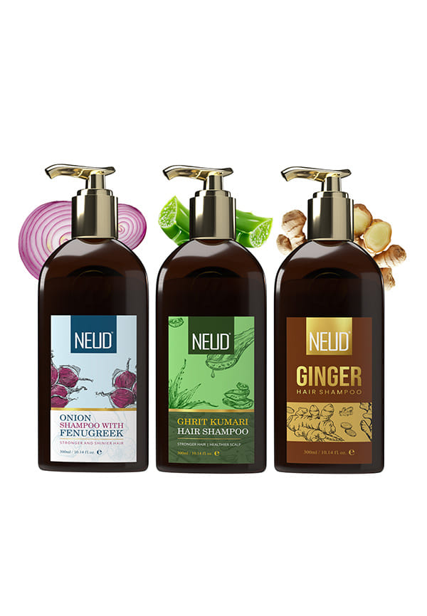 Combo Pack of 3 Shampoo - Onion Hair Shampoo with Fenugreek and Aloe Vera (Ghritkumari) Shampoo & Ginger Hair Shampoo