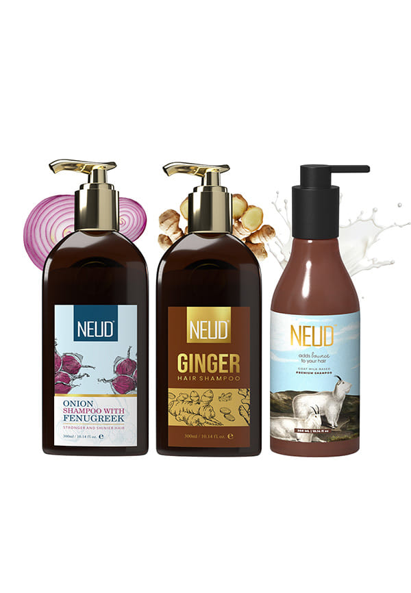 Combo Pack of 3 – Onion, Ginger & Goat Milk Shampoos | Anti-Hair Fall, Anti-Greying, Moisturizing