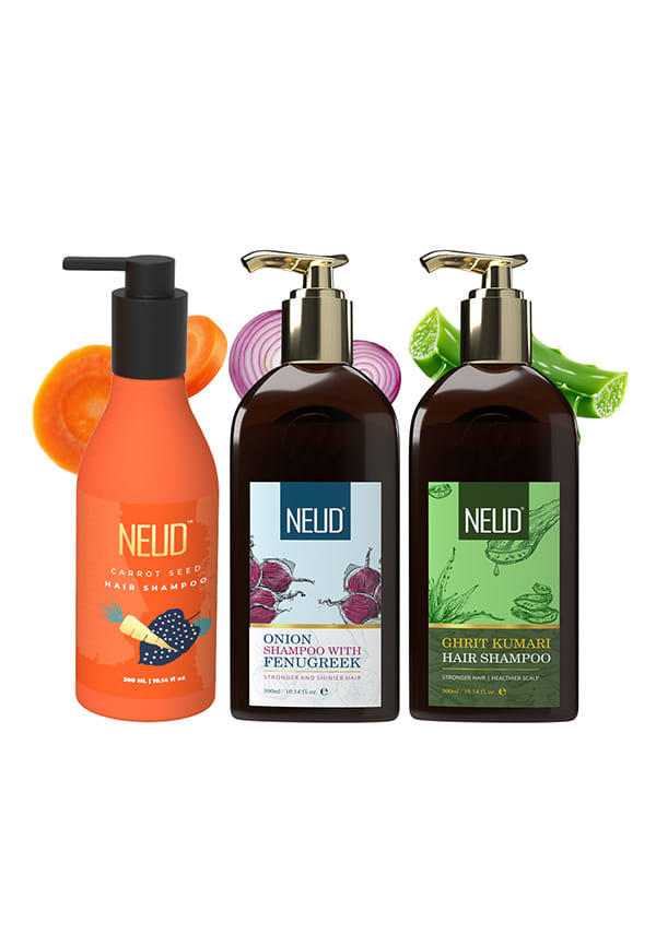Combo Pack of 3 Shampoos – Onion, Ghrit Kumari & Carrot Seed | Hair Fall, Dandruff & Shine