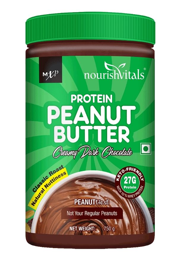 Protein Peanut Butter (Creamy Dark Chocolate) with Whey Protein, 27g Protein, Classic Roast, 100% Natural, No Added Salt or Oils, 750 g