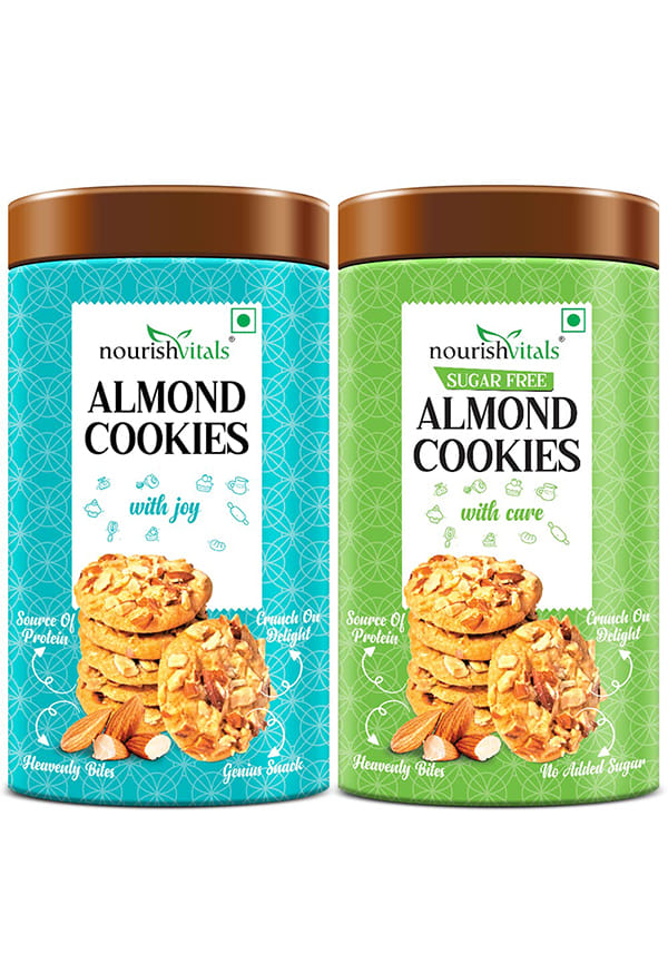 Almond Cookies + Sugar Free Almond Cookies, Heavenly Bites, Source of Protein, Crunchy Delights, Genius Snack