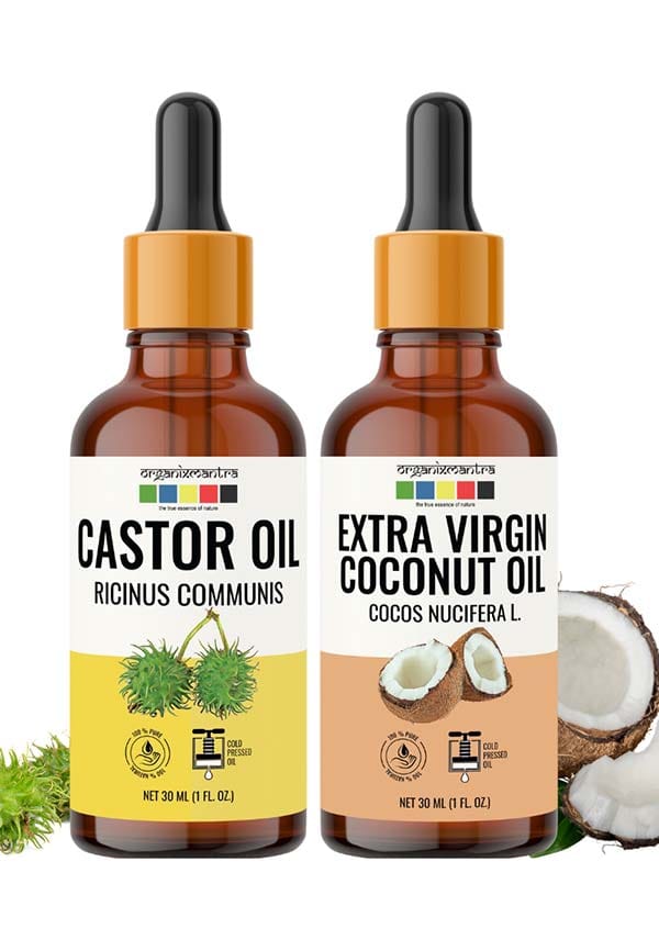 Extra Virgin Coconut Oil, Castor Oil, Cold Pressed Organic Oil, 120ML x 2 Extra Virgin Coconut Oil, Castor Oil, Cold Pressed Organic Oil, 120ML x 2