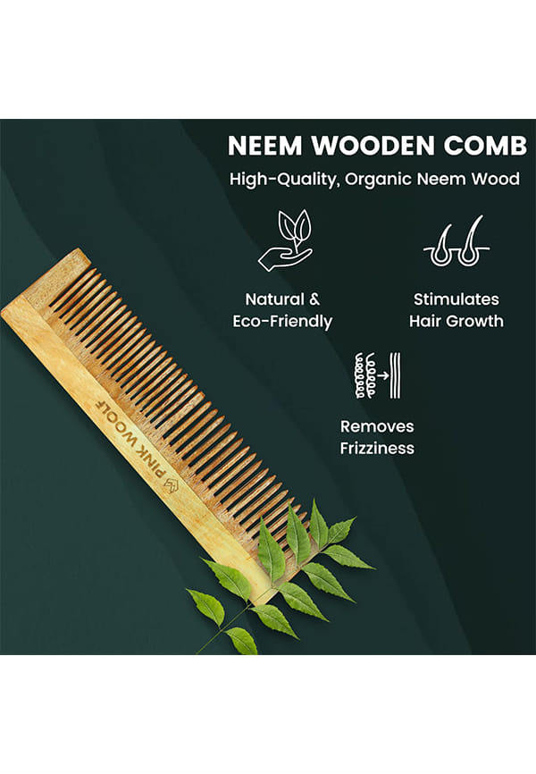 Organic Wooden Wooden Comb for Hair Growth, Made of Kachhi Neem Wood, Detangling, Frizz Control & Shine for Women & Men Pack of 1 (Wide & Fine Tooth) – thumbnail 3