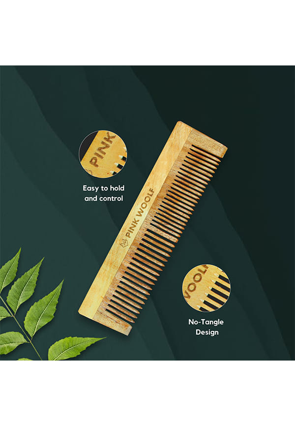 Organic Wooden Wooden Comb for Hair Growth, Made of Kachhi Neem Wood, Detangling, Frizz Control & Shine for Women & Men Pack of 1 (Wide & Fine Tooth) – thumbnail 4
