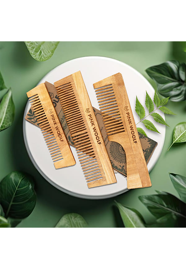 Organic Wooden Wooden Comb for Hair Growth, Made of Kachhi Neem Wood, Detangling, Frizz Control & Shine for Women & Men Pack of 1 (Wide & Fine Tooth) – thumbnail 5