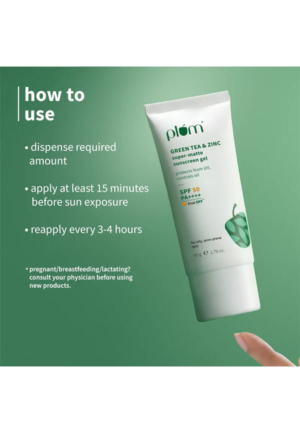 Green Tea & Zinc Super-Matte Sunscreen Gel , SPF 50 PA ++++ For Oily Skin – thumbnail 2