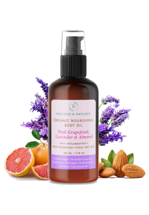 Organic Body Norishment oil with Pink Grapefruit, Lavender & Almond Organic Body Norishment oil with Pink Grapefruit, Lavender & Almond