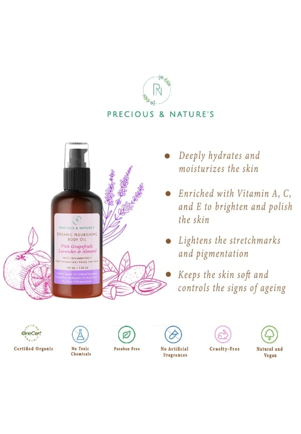 Organic Body Norishment oil with Pink Grapefruit, Lavender & Almond – thumbnail 3