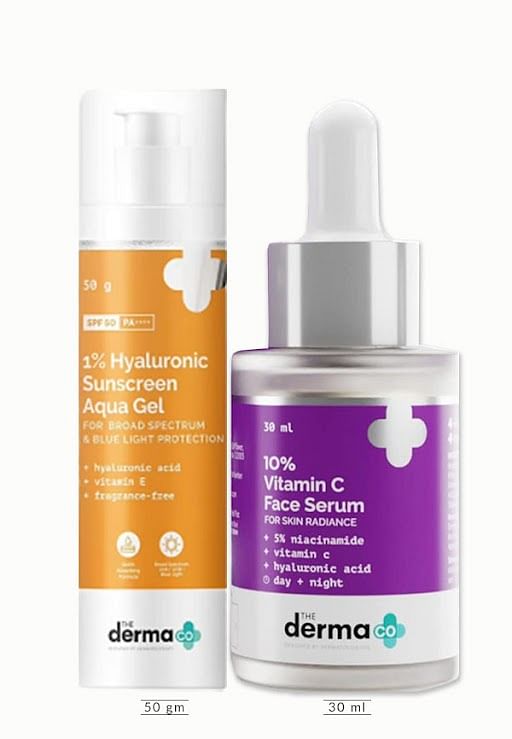 1% Hyaluronic Sunscreen SPF 50 Aqua Gel, PA++++ & 10% Vitamin C Face Serum