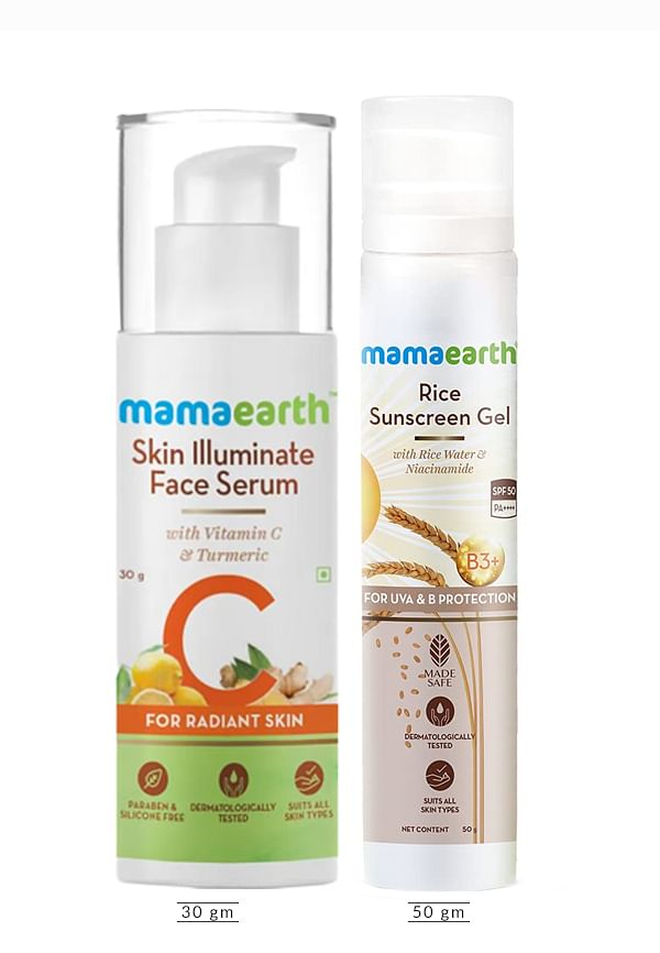 Skin Illuminate Vitamin C Serum & Turmeric & Rice Sunscreen Gel With SPF 50 PA +++