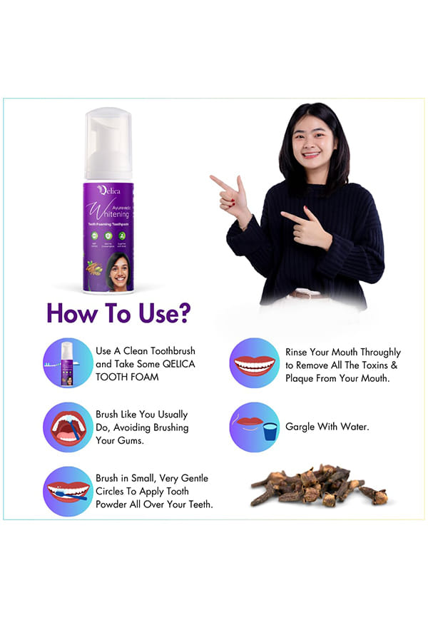 Ayurvedic Teeth Whitening Foam Toothpaste to Remove Stains & Yellow Teeth, Helps Cavities & Sensitivity (Extra Whitening Natural Mint) – thumbnail 3