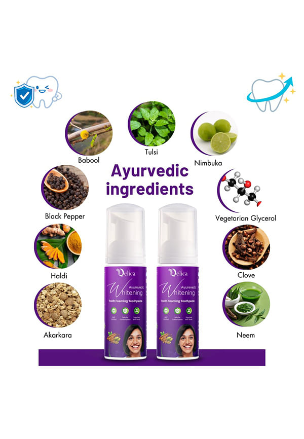 Ayurvedic Teeth Whitening Foam Toothpaste to Remove Stains & Yellow Teeth, Helps Cavities & Sensitivity (Extra Whitening Natural Mint) – thumbnail 5