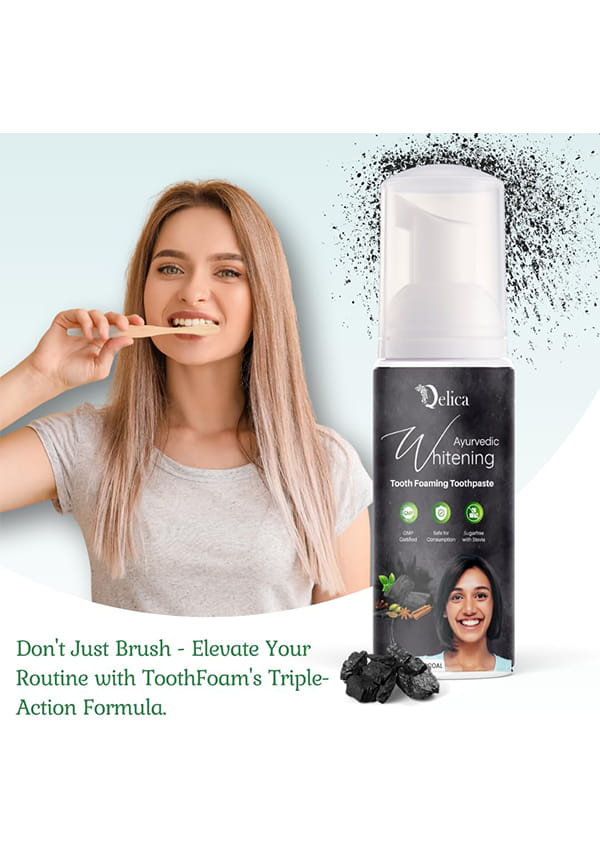 Ayurvedic Teeth Whitening Foam Toothpaste to Remove Stains & Yellow Teeth, Helps Cavities & Sensitivity (Charcoal) – thumbnail 2