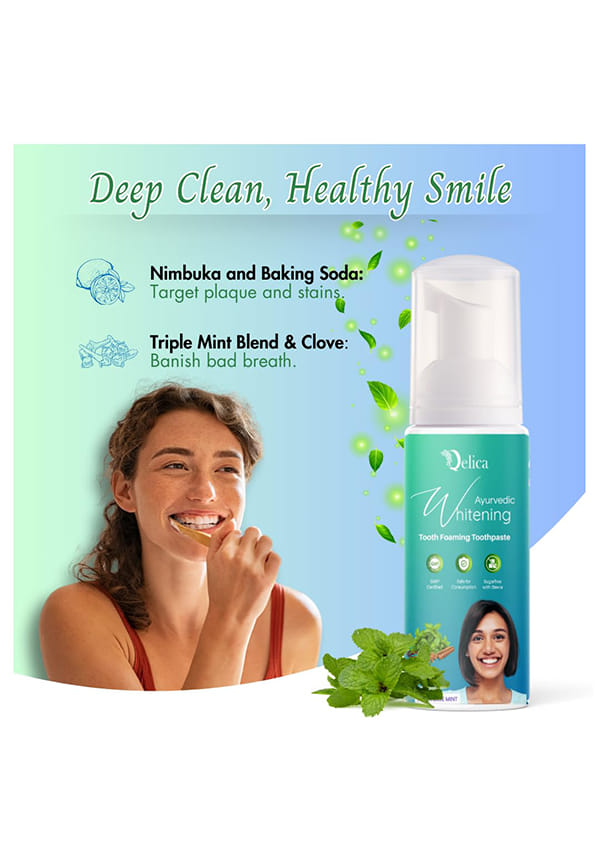 Ayurvedic Teeth Whitening Foam Toothpaste to Remove Stains & Yellow Teeth, Helps Cavities & Sensitivity (Fresh Mint) – thumbnail 4
