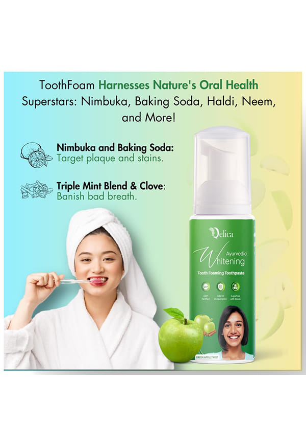 Ayurvedic Teeth Whitening Foam Toothpaste to Remove Stains & Yellow Teeth, Helps Cavities & Sensitivity (Apple) – thumbnail 2